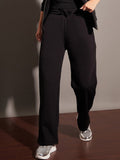 SASSAFRAS Women Black Relaxed Fit Mid-Rise Fleece Track Pants