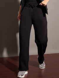 SASSAFRAS Women Black Relaxed Fit Mid-Rise Fleece Track Pants