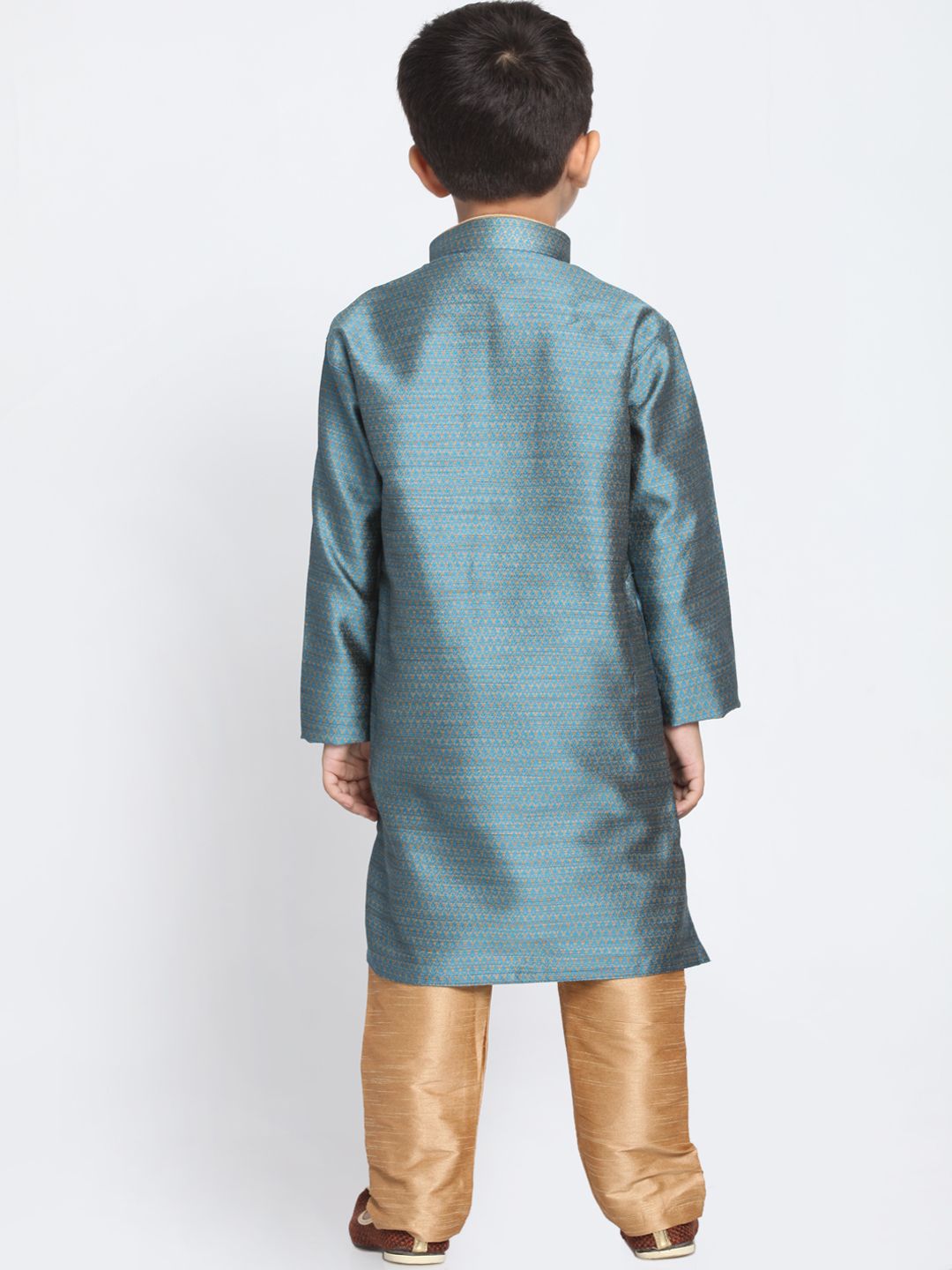 VASTRAMAY Boys Blue & Beige Self Design Kurta with Churidar