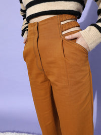 STREET 9 Women Chic Rust Solid High-Rise Trousers