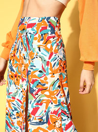 Berrylush White Abstract Peekaboo Bottom Skirt