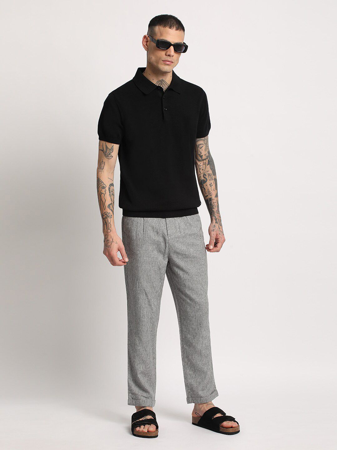 THE BEAR HOUSE Men Solid Regular Fit Cotton Polo Collar T-Shirt