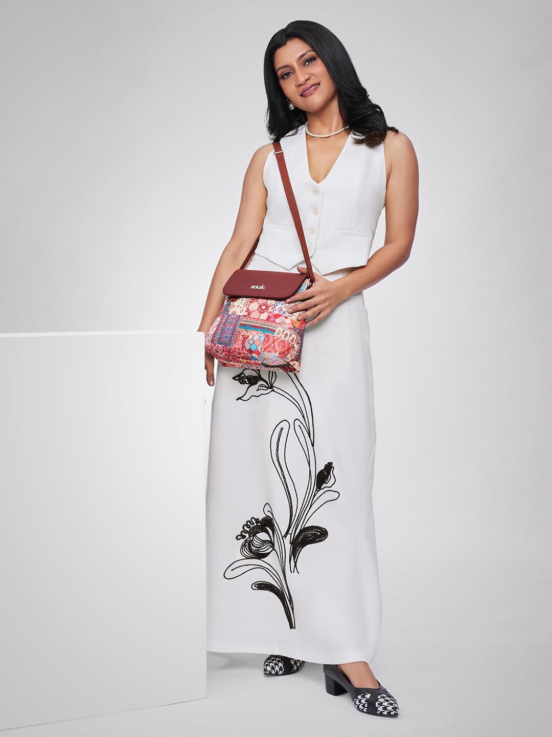 ZOUK Ethnic Motifs Printed Structured Sling Bag