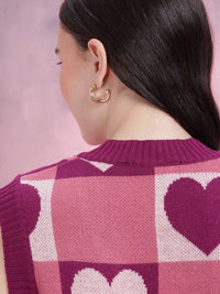 DressBerry Women Conversational Pattern Self Design V-Neck Knitted Pullover