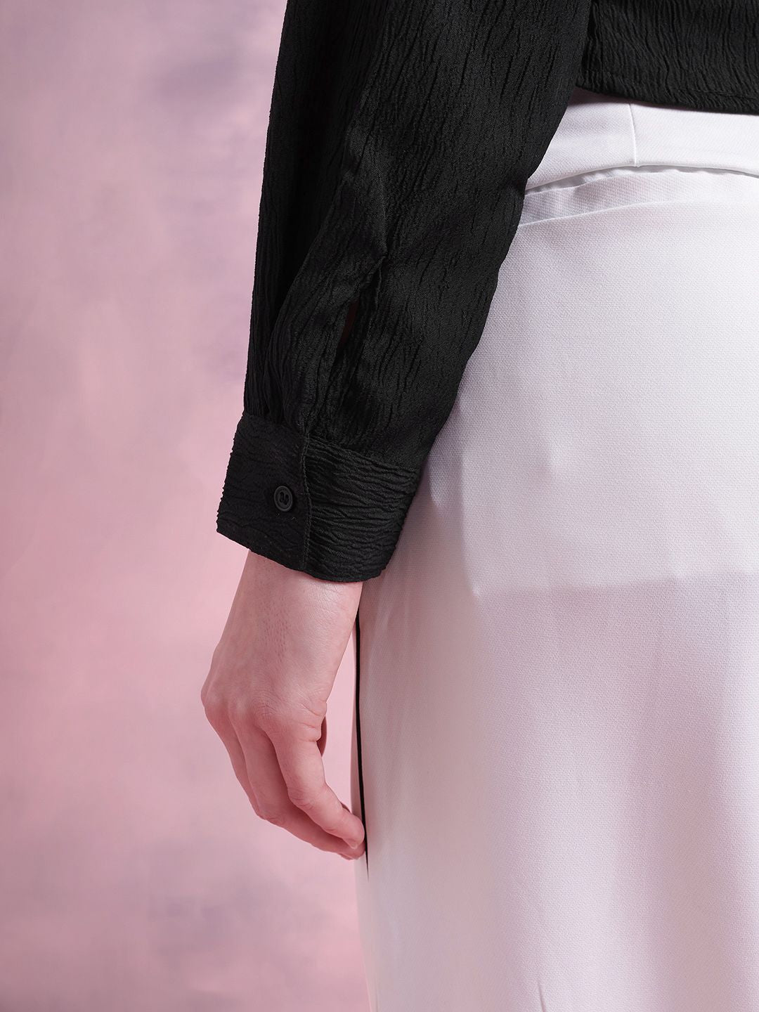 DressBerry Women Lace Ups Crinkled Shirt