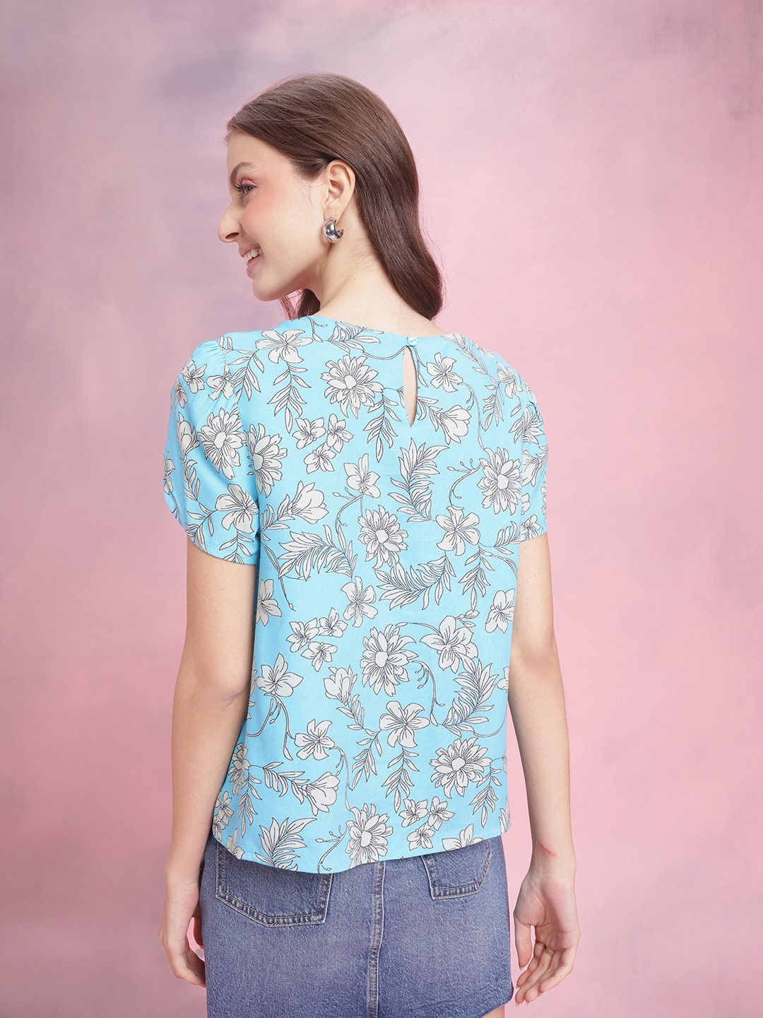 DressBerry Polka Dot Print Puff Sleeves Top