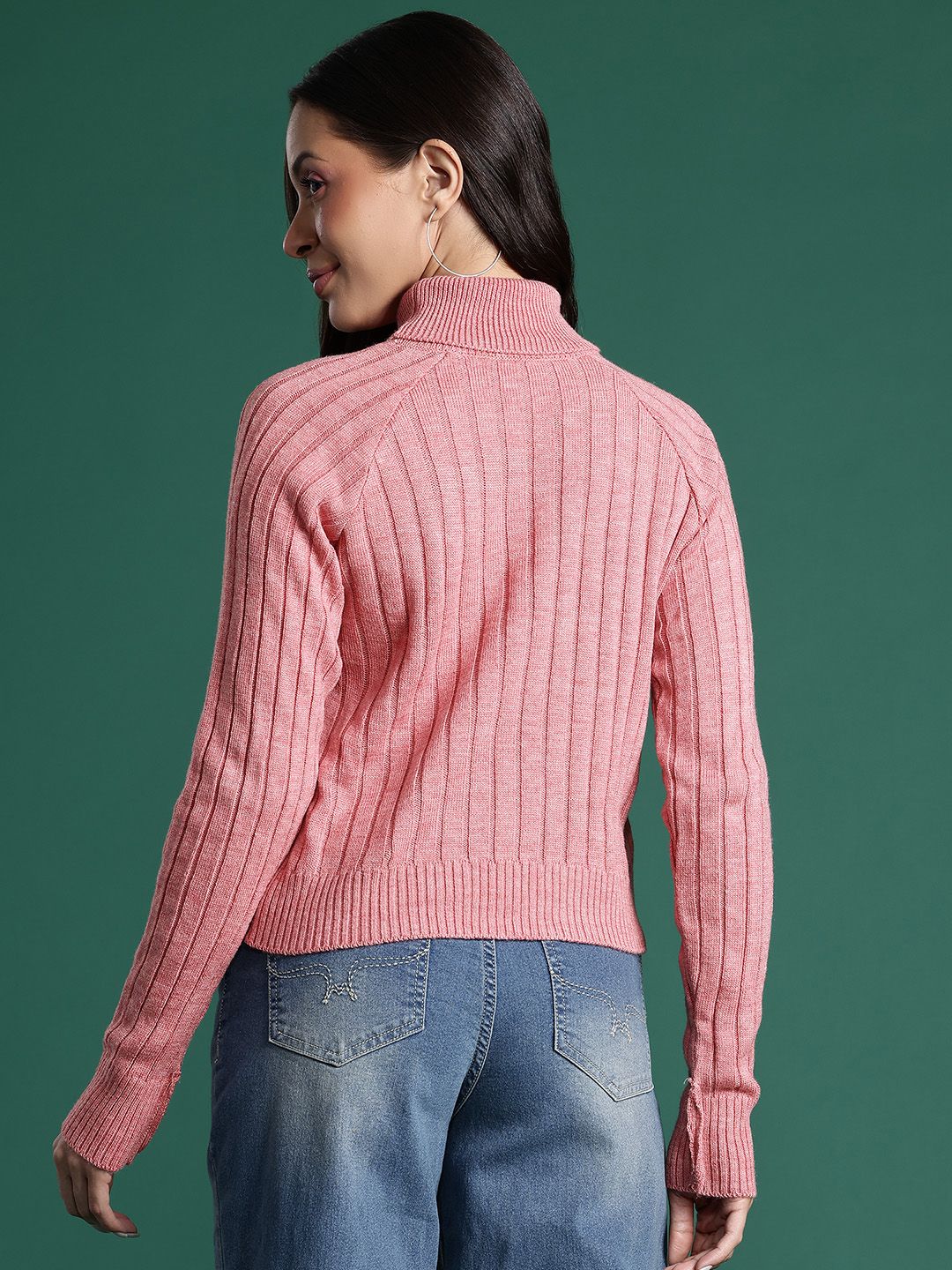 DressBerry Ribbed Acrylic Turtle Neck Pullover