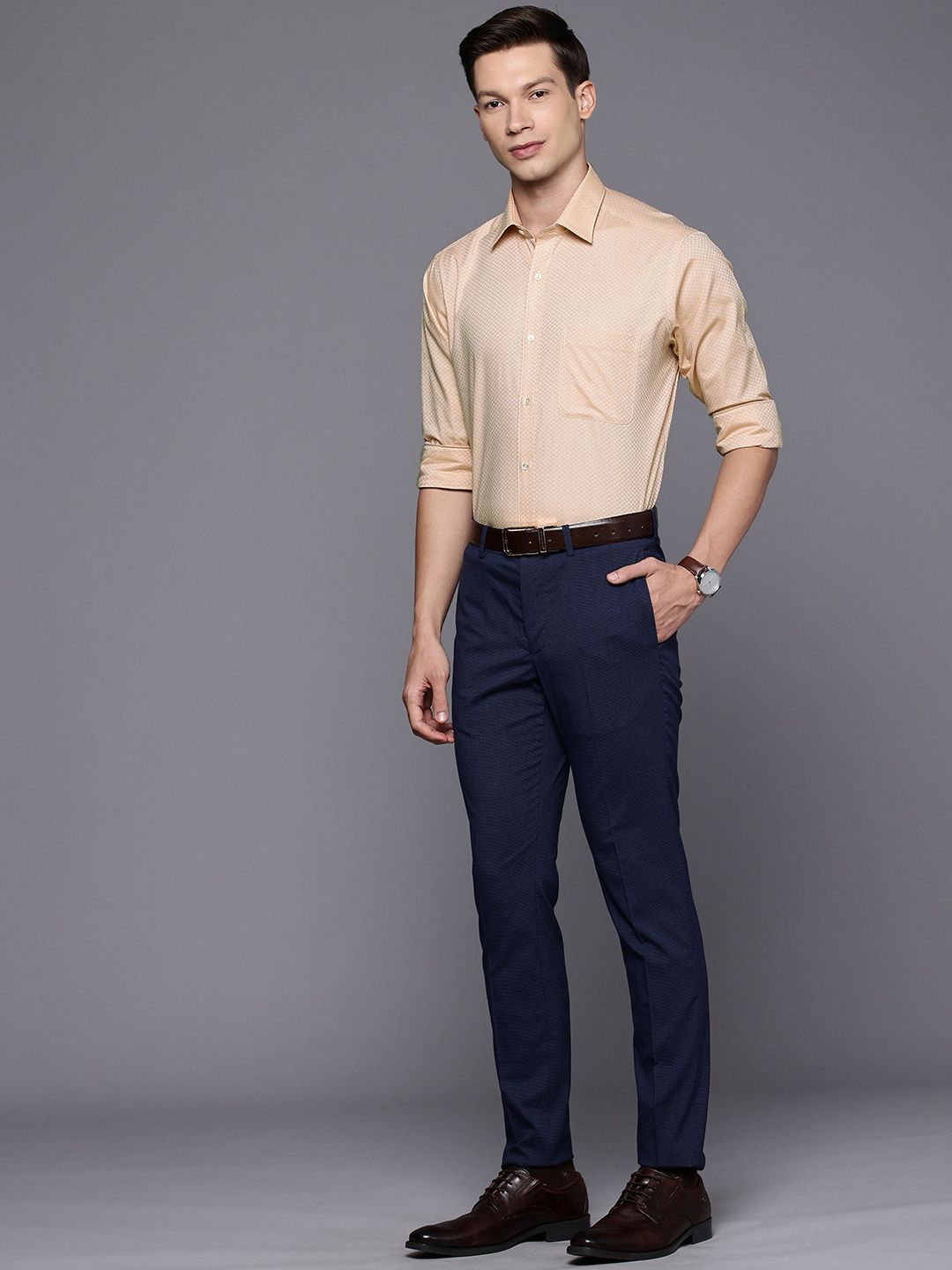 Raymond Slim Fit Self Design Textured Pure Cotton Formal Shirt