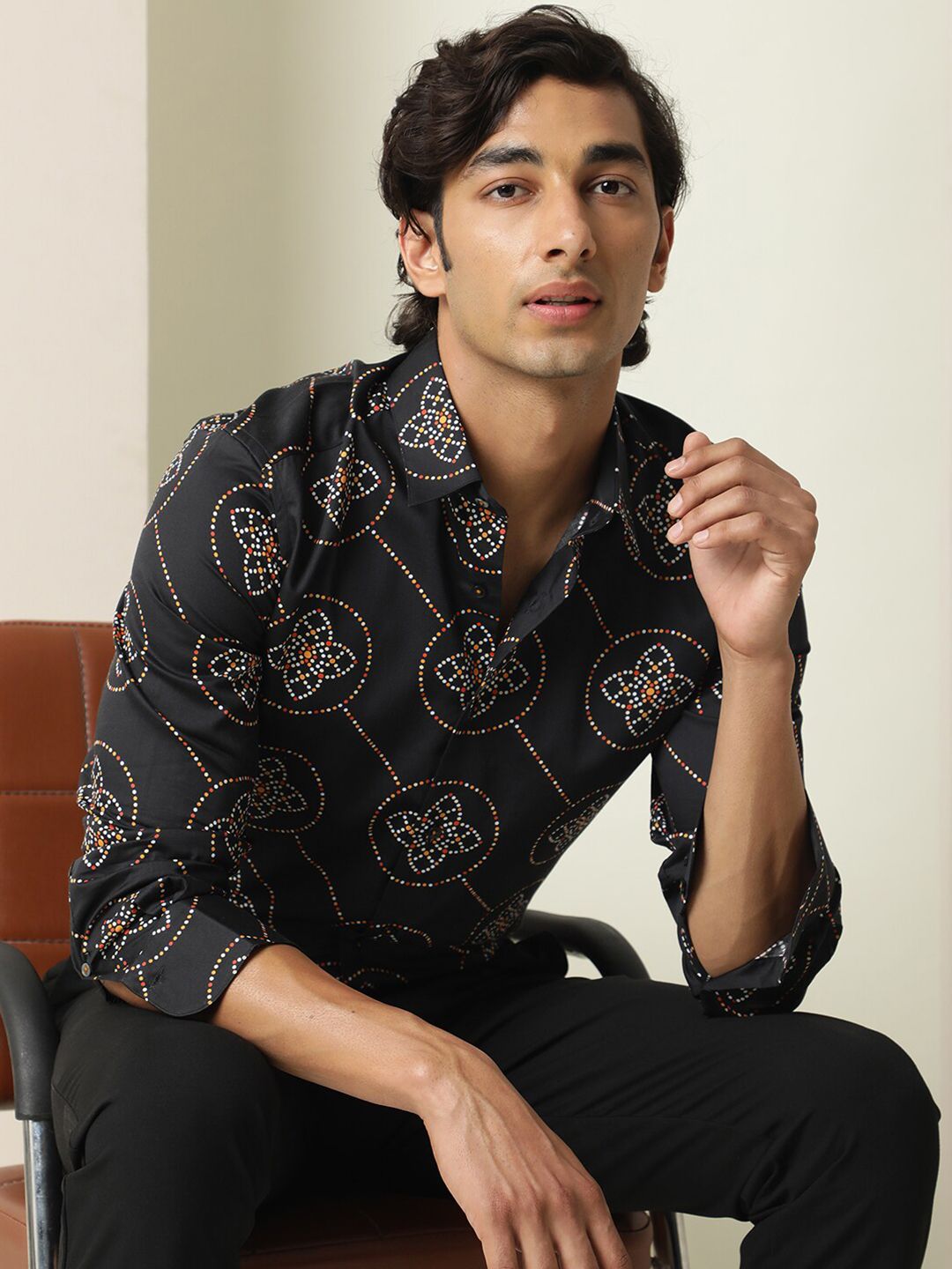 RARE RABBIT Men Remus Slim Fit Ethnic Motifs Printed Cotton Shirt