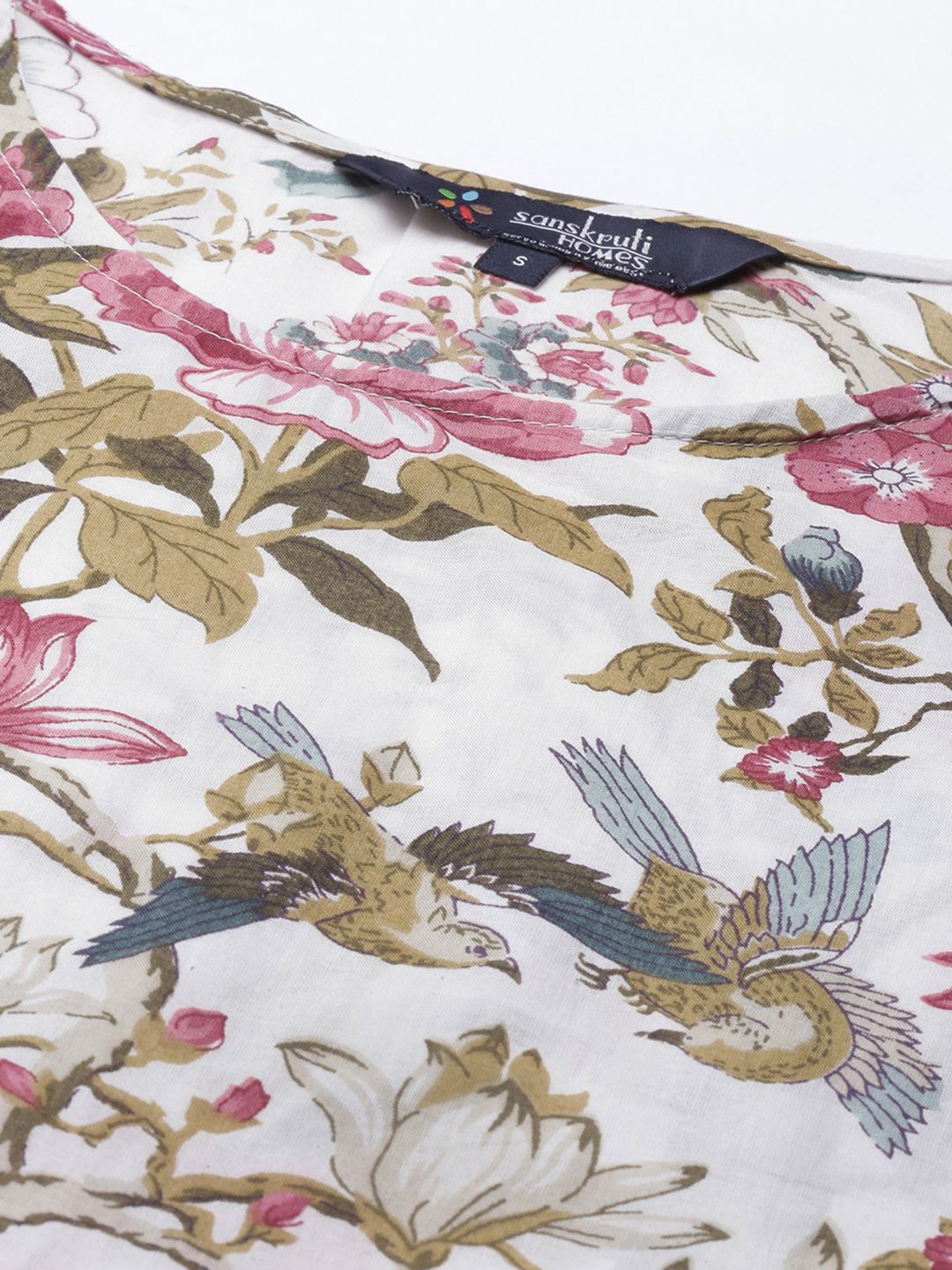 SANSKRUTIHOMES Women White & Pink Printed Night suit