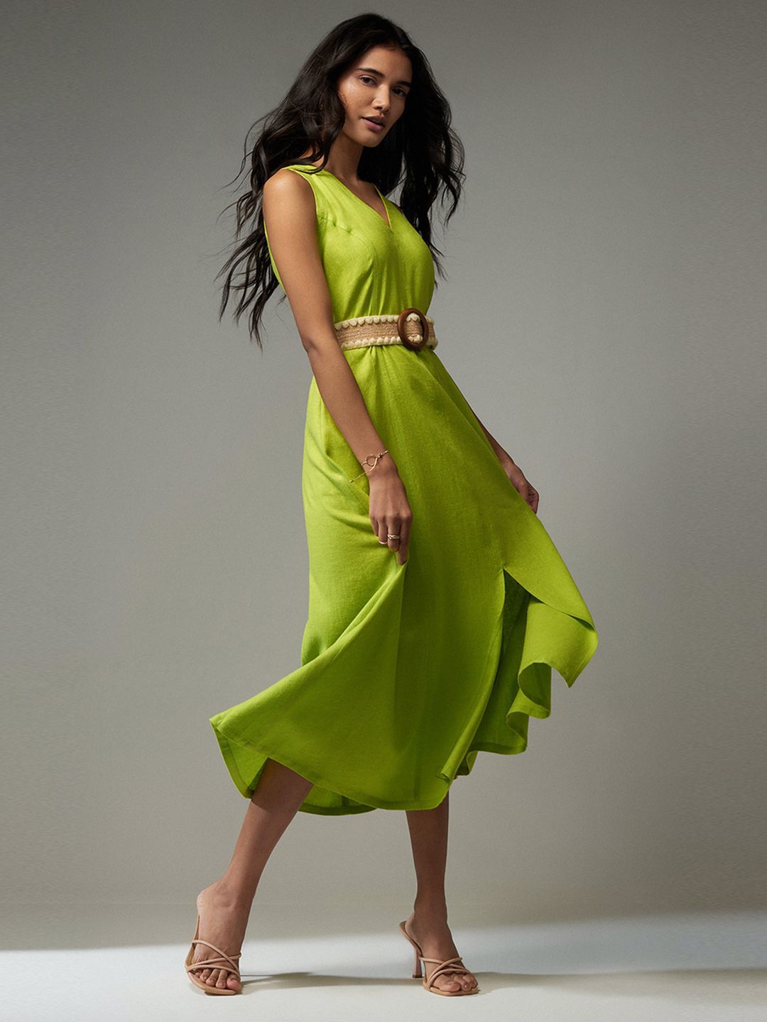 AND Linen Fit & Flare Midi Dress