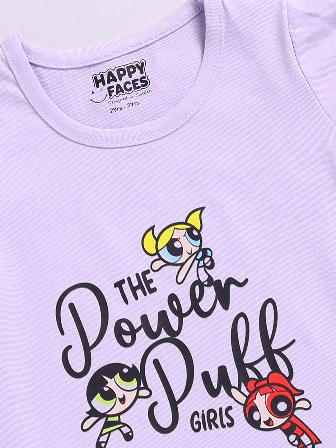 Happy Faces Girls Powerpuff Printed Pure Cotton Fit & Flare Dress