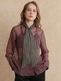 RAREISM Women Checked Tie-Up Neck Shirt Style Top