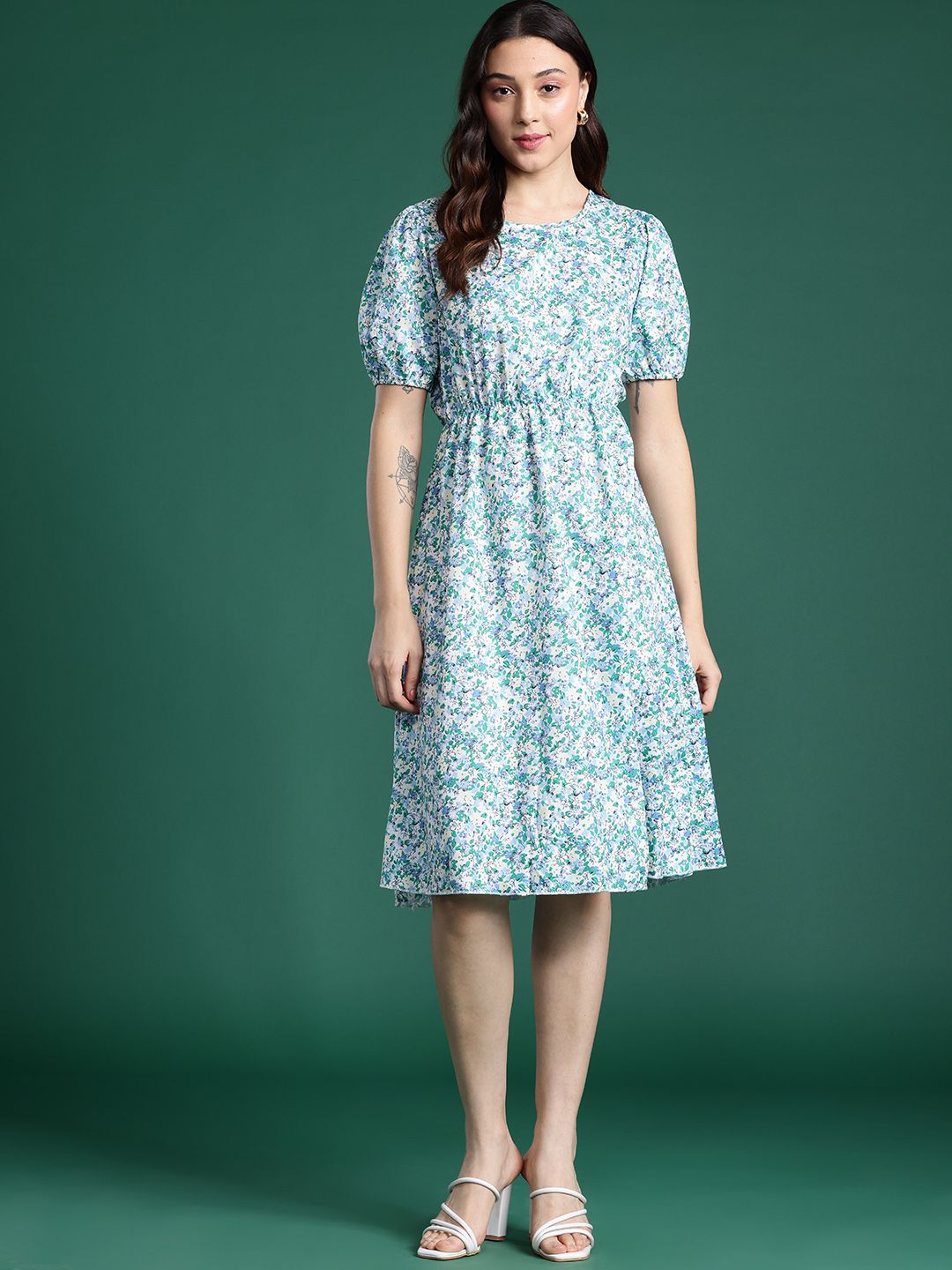 DressBerry Floral Print A-Line Midi Dress