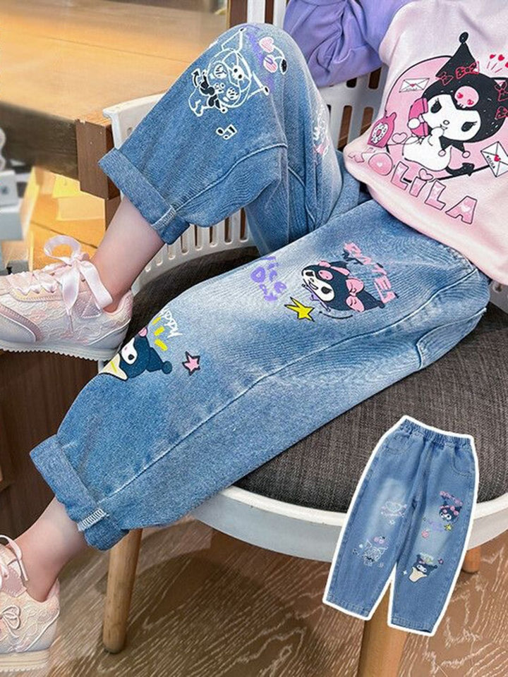 YK Girls Comfort Relaxed Fit High-Rise Light Fade Embellished Stretchable Jeans