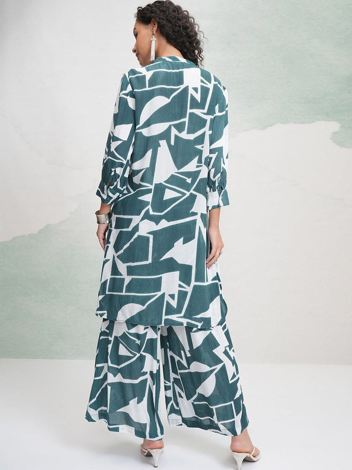 Vishudh Blue & White Printed Pure Cotton Shirt & Palazzo