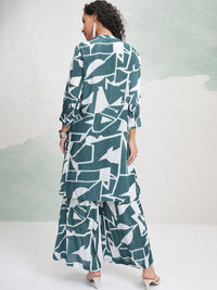 Vishudh Blue & White Printed Pure Cotton Shirt & Palazzo