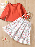 YK Girls Printed Round Neck Top & Skirt Clothing Set