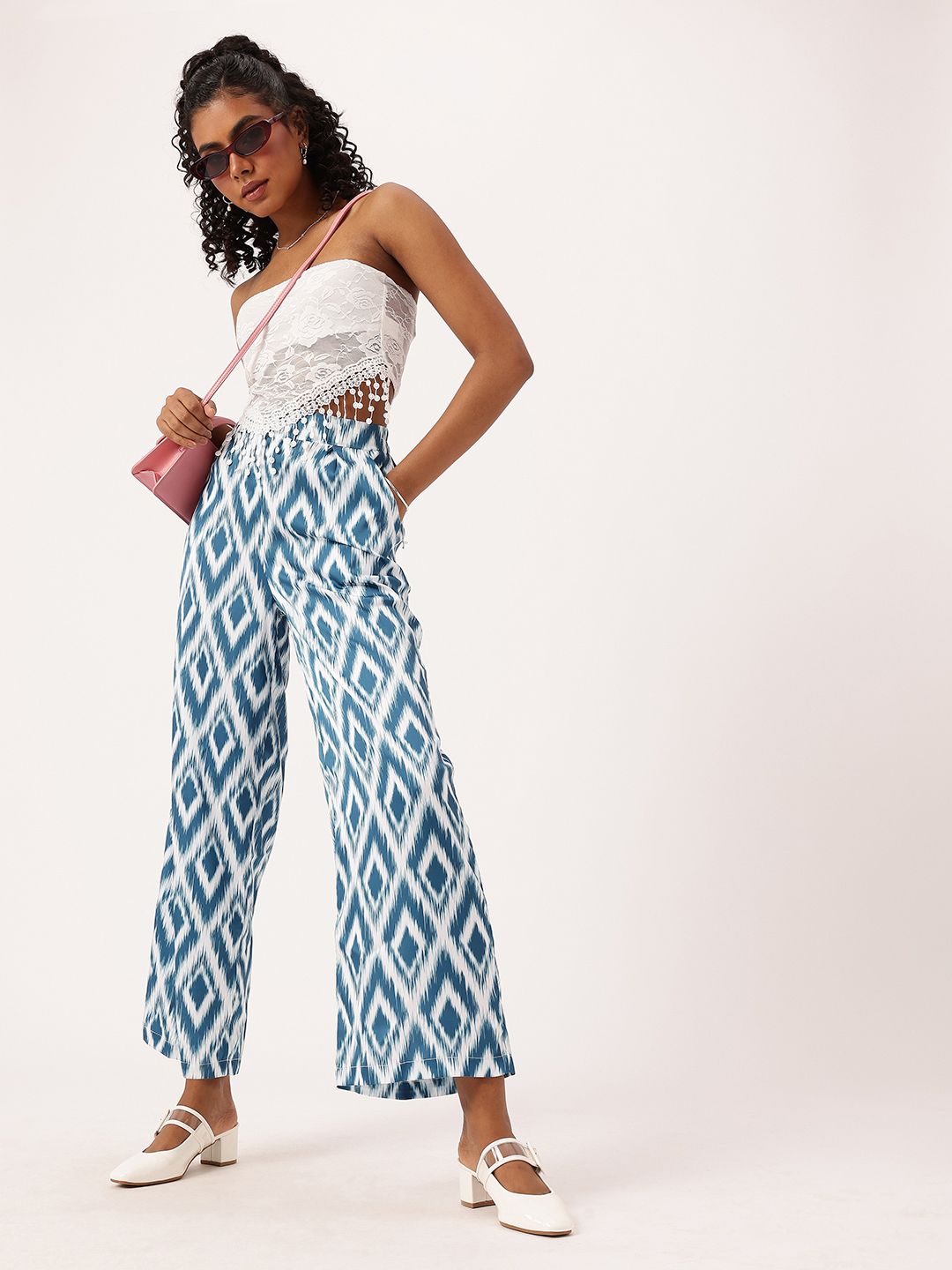 DressBerry Hippy Retro Meets Ikat Flared Wide Leg Trousers