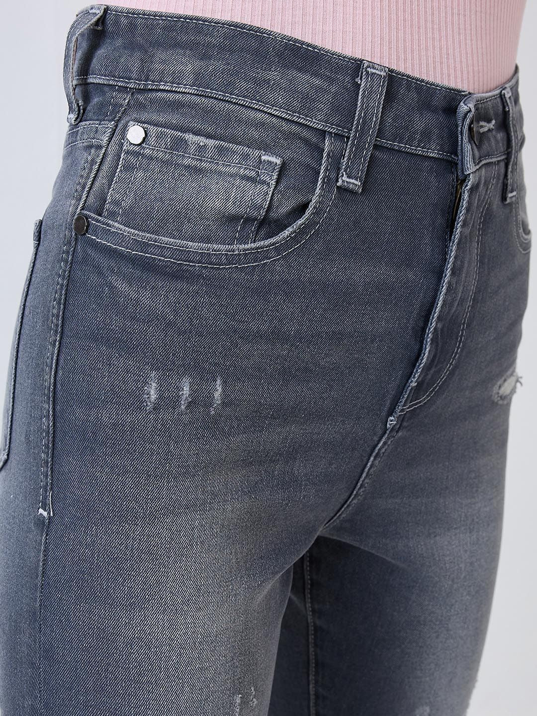 SPYKAR Women Slim Fit High-Rise Low Distress Heavy Fade Jeans