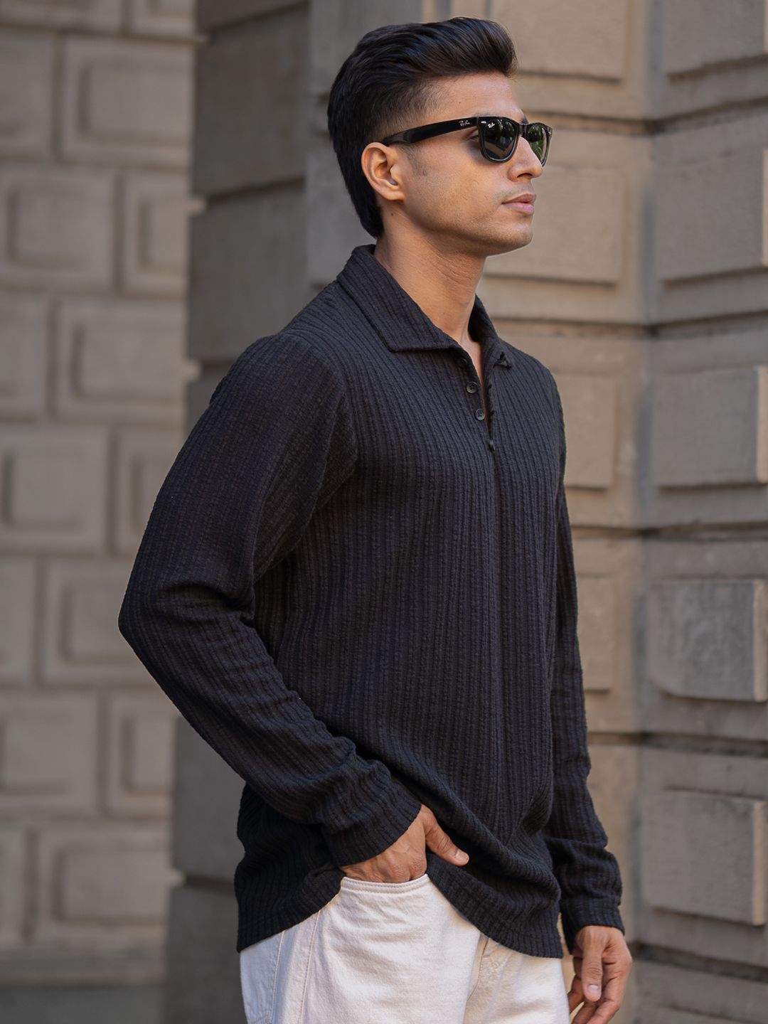 Powerlook Men Self Design Polo Collar T-shirt