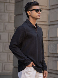 Powerlook Men Self Design Polo Collar T-shirt