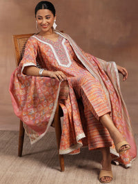 Libas Ethnic Motifs Printed Zari Panelled A-Line Kurta With Trouser & Dupatta