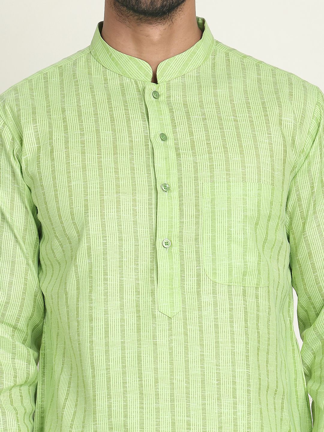 Jompers Striped Mandarin Collar Pure Cotton Straight Kurtas