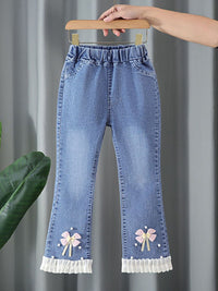 YK Girls Comfort Relaxed Fit High-Rise Light Fade Embellished Stretchable Jeans