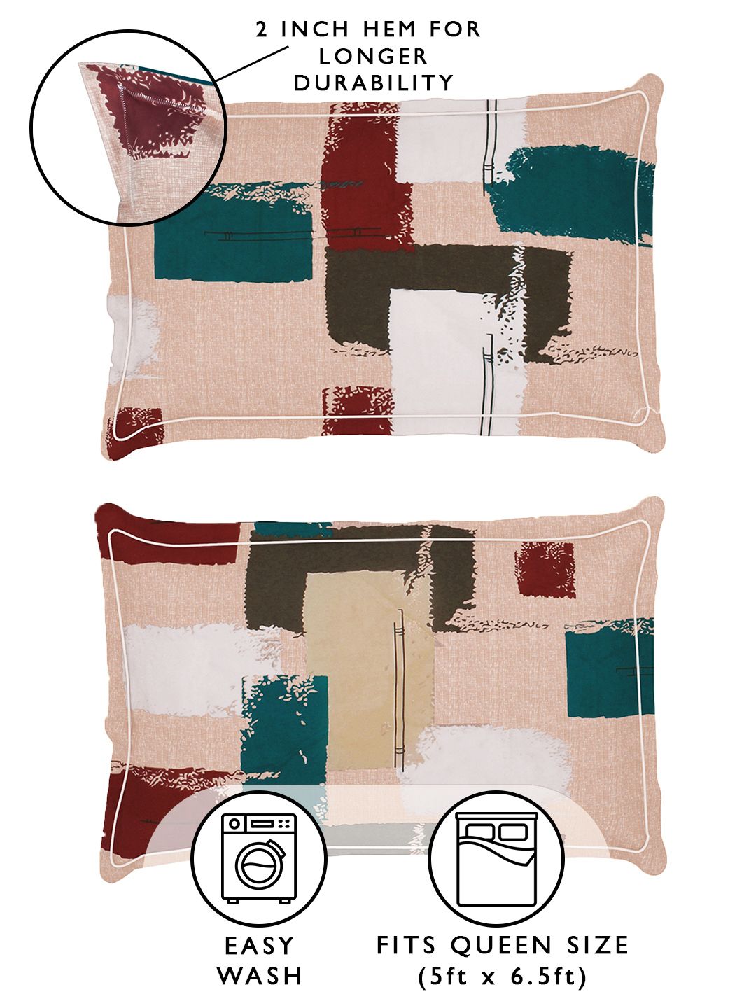 Story@home Arena Peach-Coloured & White Printed 180 TC Queen Bedsheet with 2 Pillow Covers