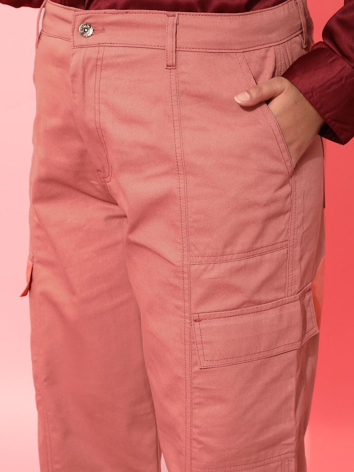 CURVY STREET Women Plus Size Pink Relaxed Straight Leg Pure Cotton Trousers