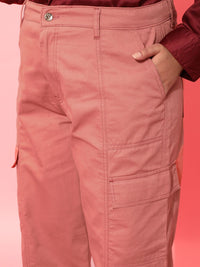 CURVY STREET Women Plus Size Pink Relaxed Straight Leg Pure Cotton Trousers