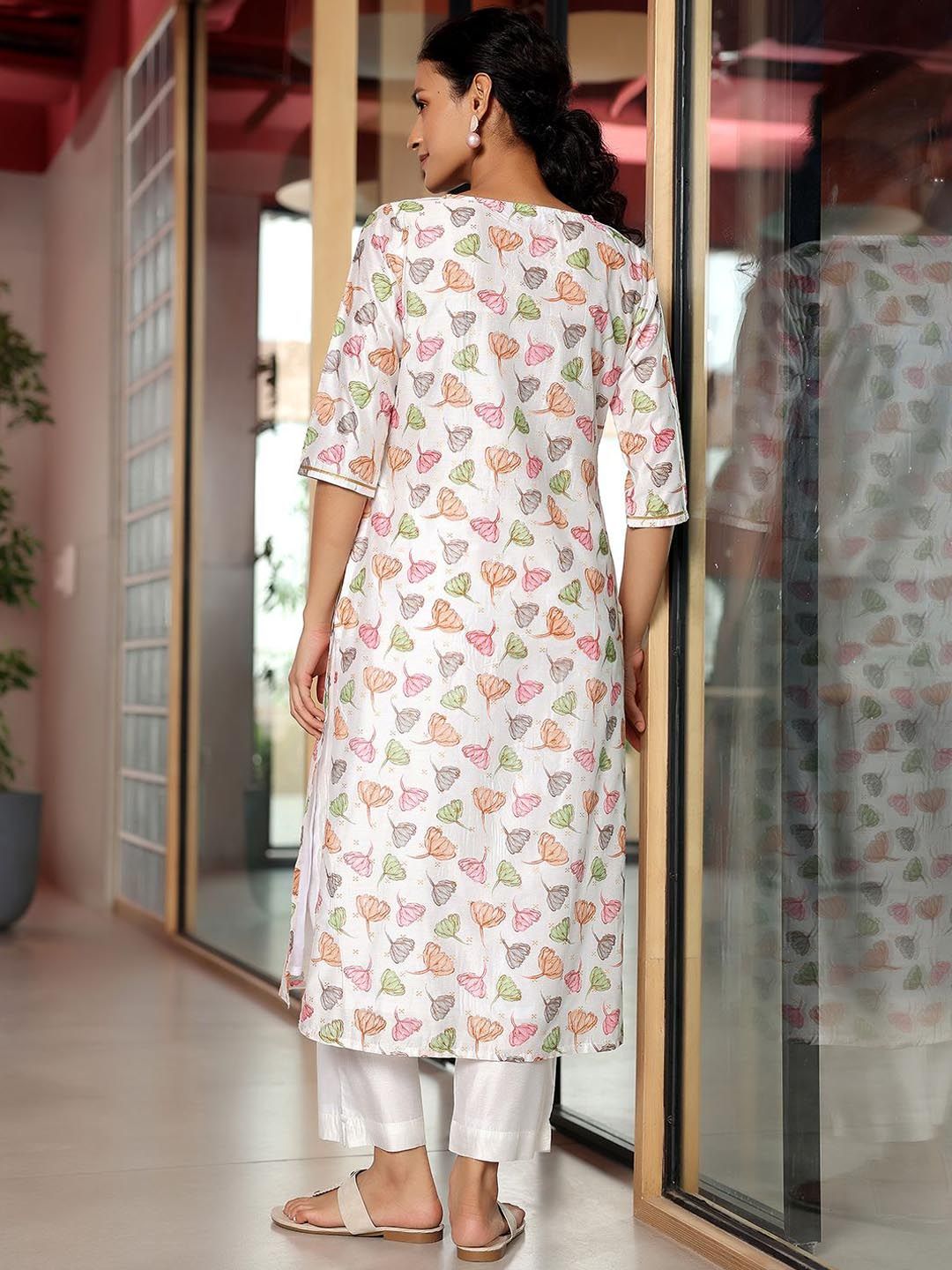 Libas Floral Printed Regular Thread Work A Line Kurta with Palazzos