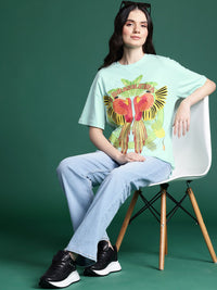 DressBerry Women Drop-Shoulder Sleeves Tropical Pure Cotton T-shirt