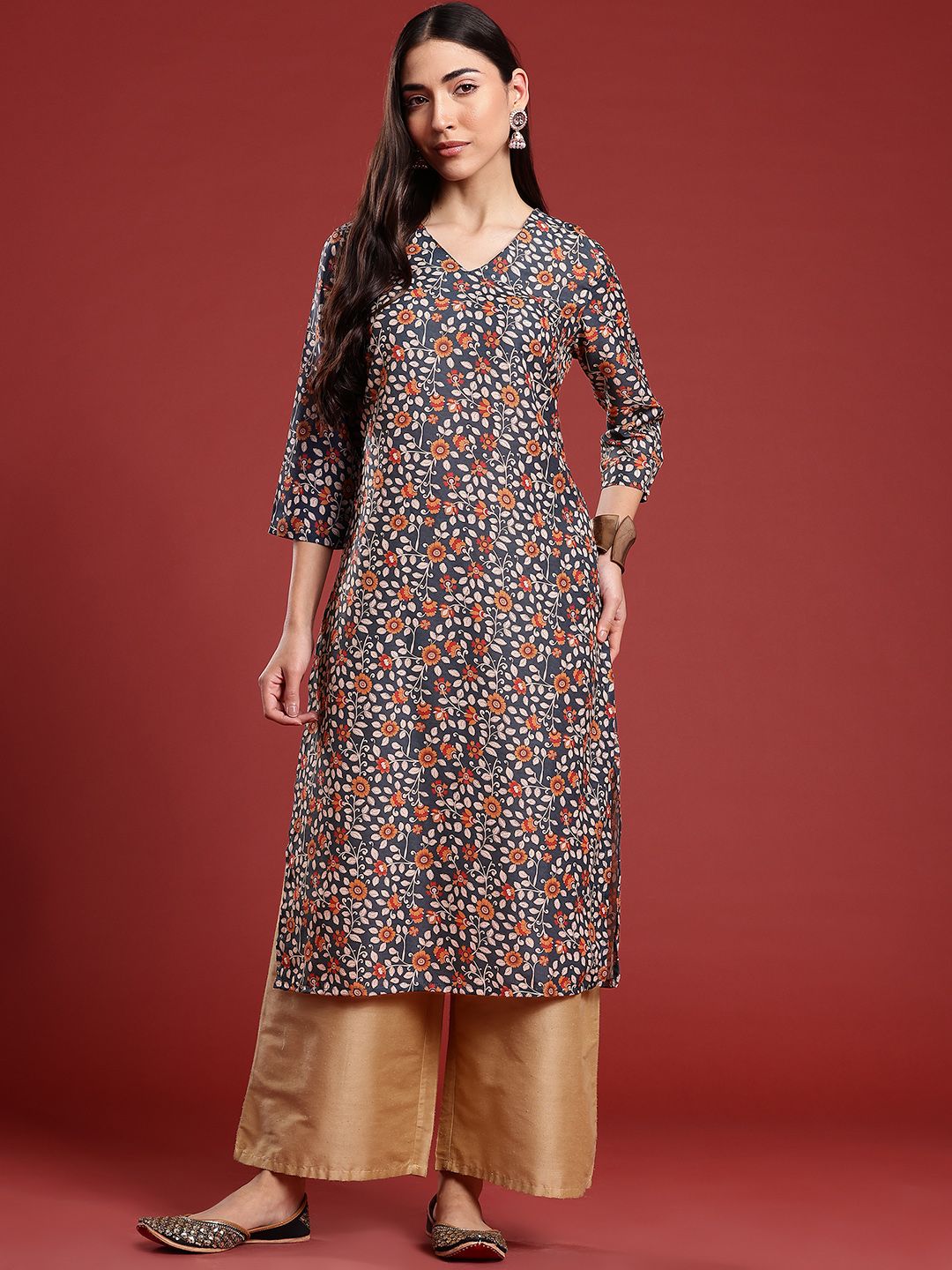 Anouk Floral Print Straight Kurta