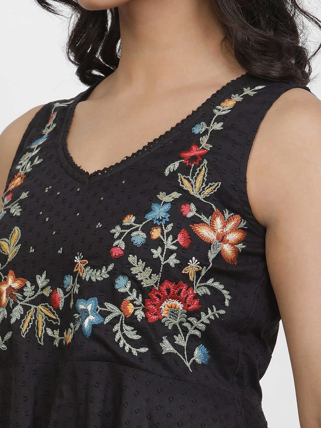 W Floral Embroidered Fit & Flare Midi Dress
