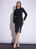 SASSAFRAS worklyf Round Neck Long Sleeves Bodycon Dress