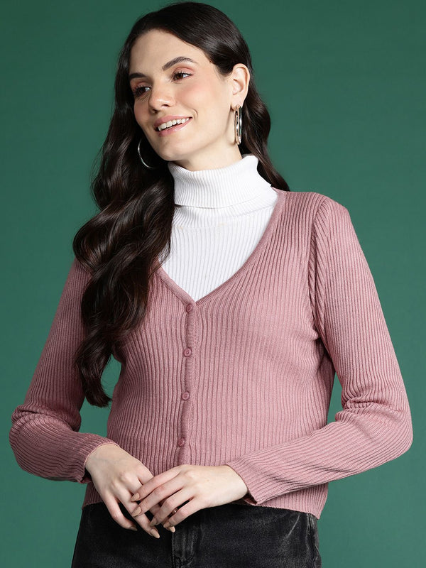 DressBerry Pure Acrylic Ribbed Cardigan