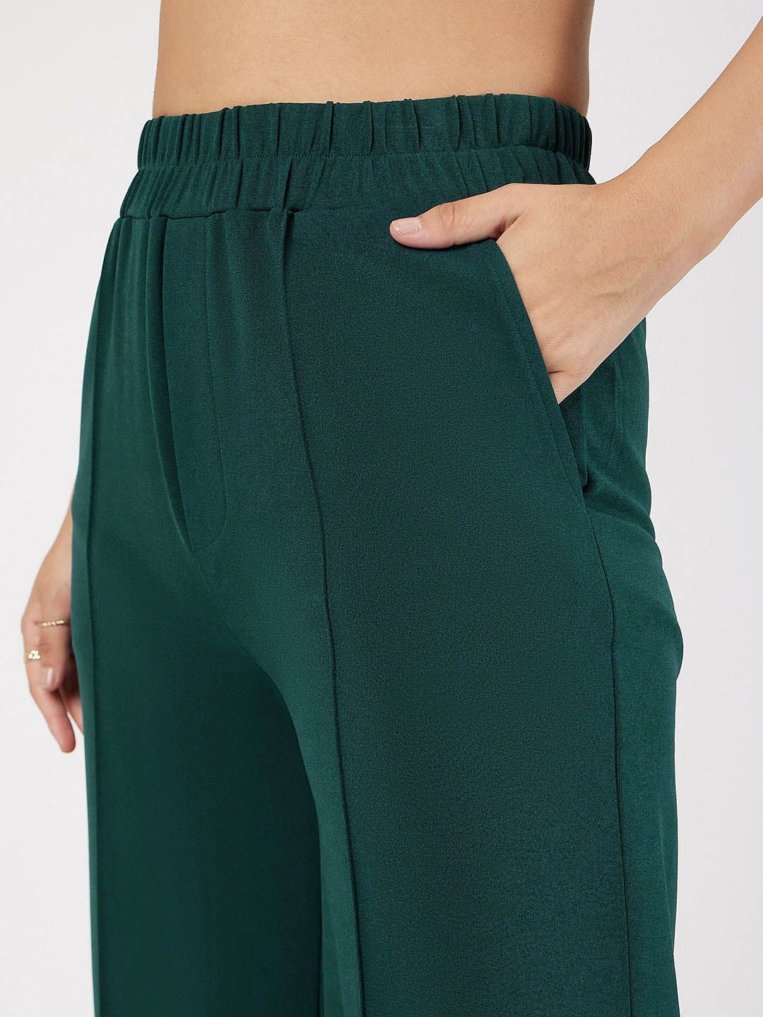 SASSAFRAS Women Green High-Rise Parallel Trousers