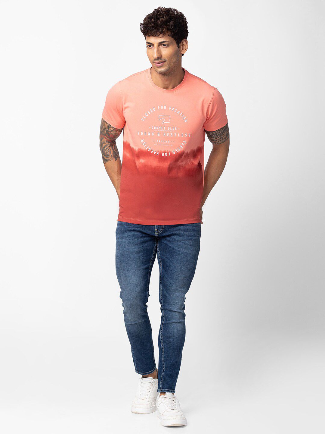 SPYKAR Men Typography Dyed Slim Fit Cotton T-shirt
