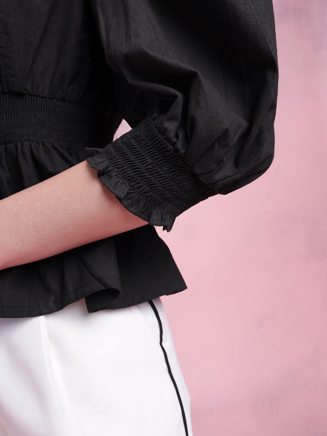 DressBerry Smocked Pure Cotton Peplum Top