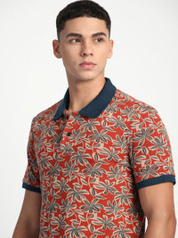 THE BEAR HOUSE Men Tropical Printed Slim Fit Polo T-shirt