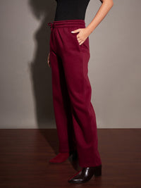 SASSAFRAS Women Maroon Relaxed Fit Mid-Rise Fleece Track Pants