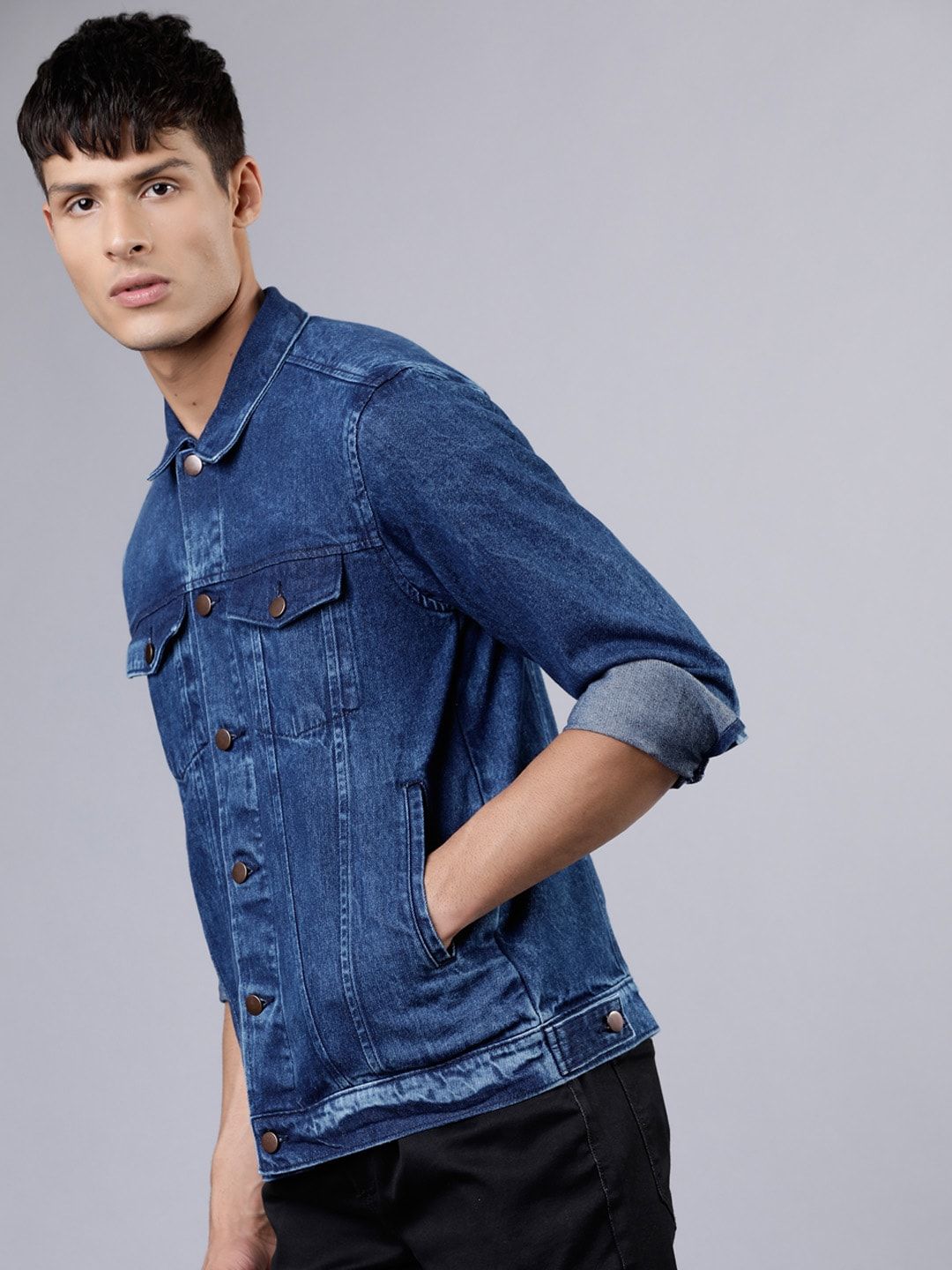HIGHLANDER Men Blue Solid Denim Jacket