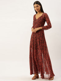 Berrylush Women Black & Red  Printed Maxi Dress