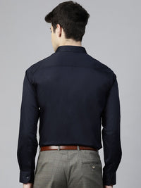 MANQ Men Navy Blue Slim Fit Solid Partywear Shirt