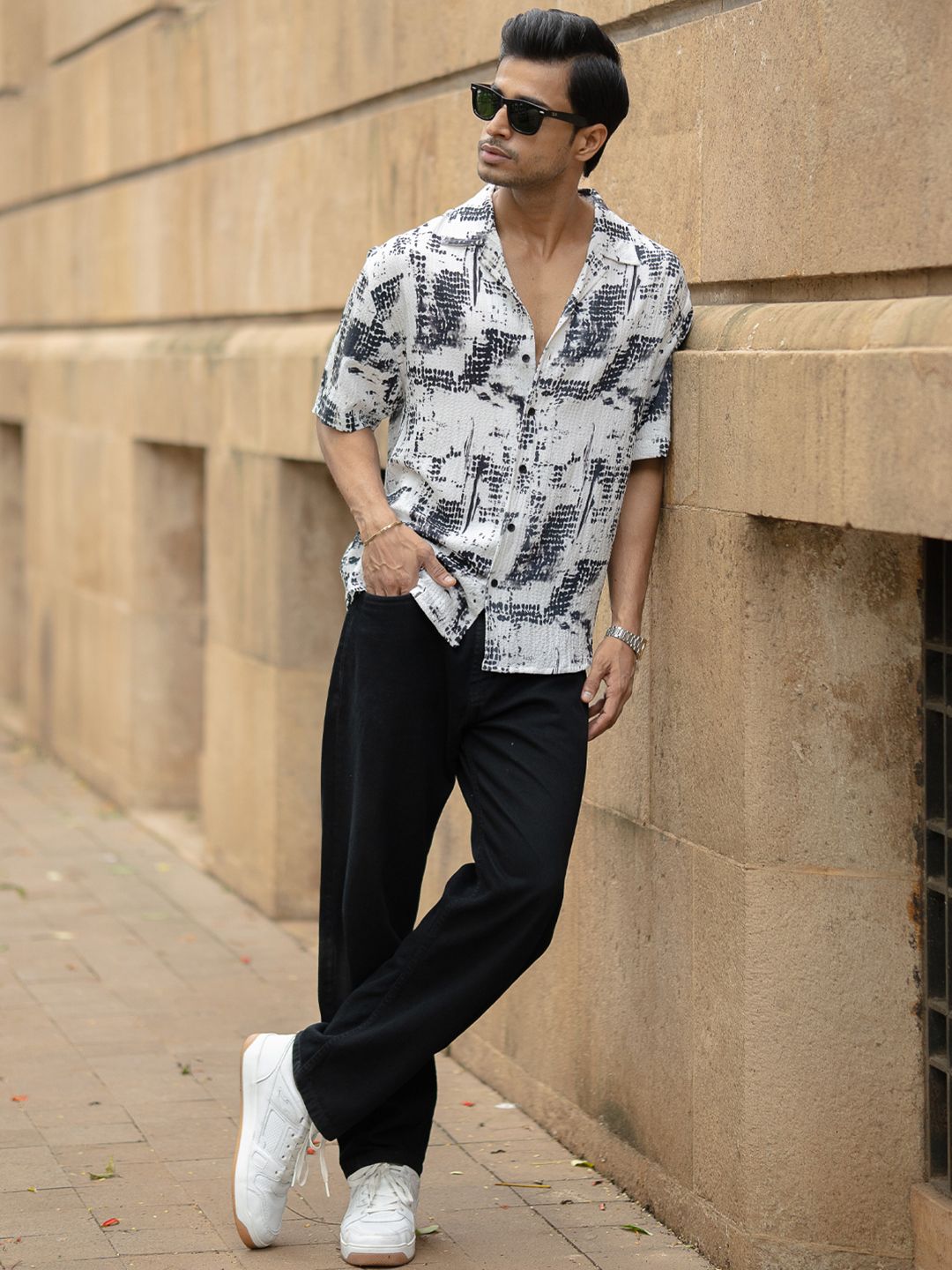 Powerlook Men Oversized Fit Abstract Printed Cuban Collar Casual Shirt