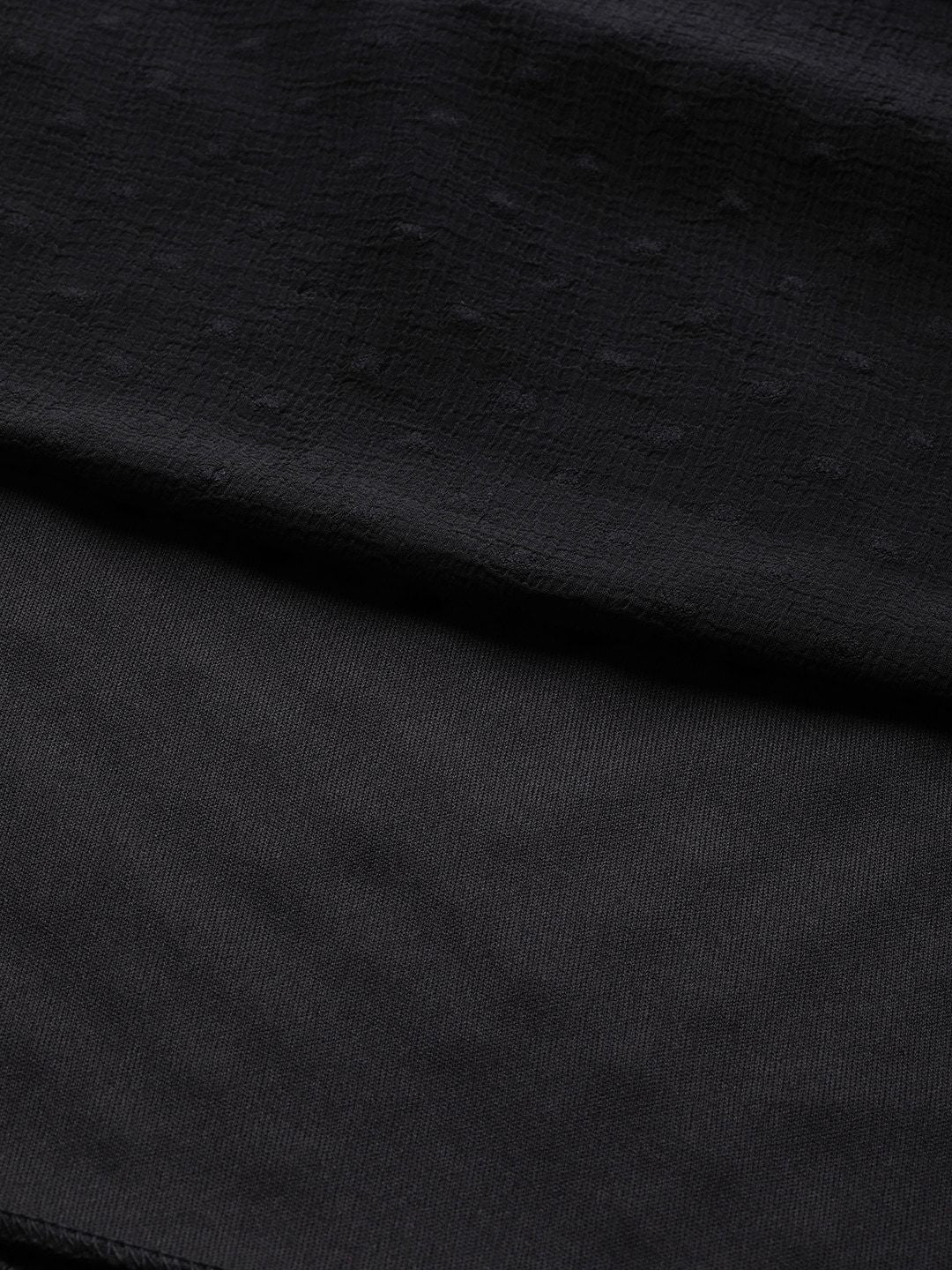 SASSAFRAS Black Self Design Dobby Weave A-Line Dress