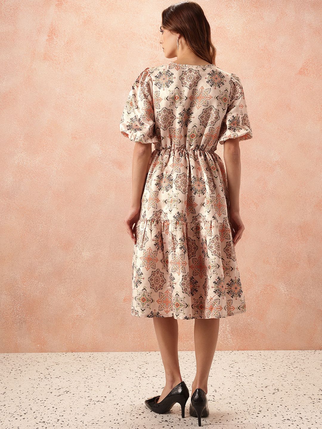 all about you Ethnic Motifs Print Puff Sleeves Wrap-Style Dress