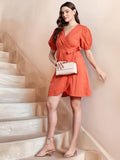 all about you Puff Sleeve Mini Wrap Dress